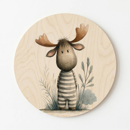 Baby moose in pyjamas - Kids room plywood wall art