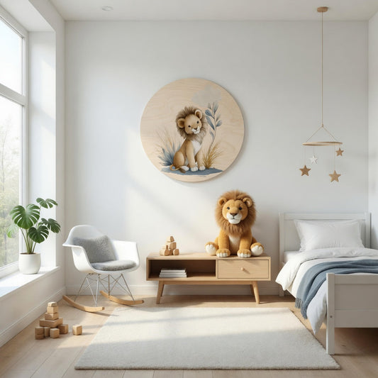 Cute baby lion - Kids room plywood wall art