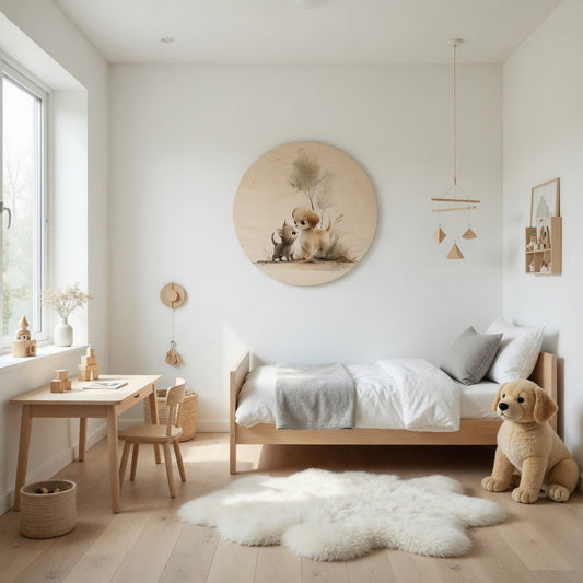 Cute Baby Cat and Dog - Kids Room Plywood Wall Art