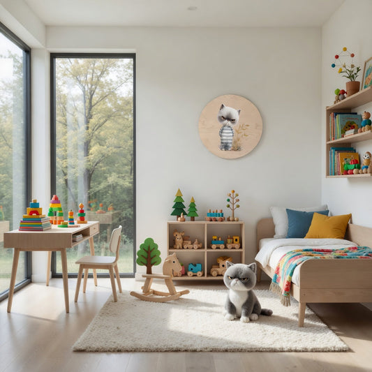 Grumpy Cat in Pyjamas - Kids Room Plywood Wall Art