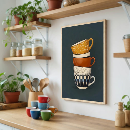 Stacked coffee cups - Colorful kitchen art