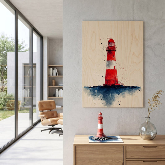 Red Lighthouse - Interior Plywood Wall Decor
