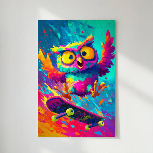 Skateboarding owl - Modern pop art wall decor