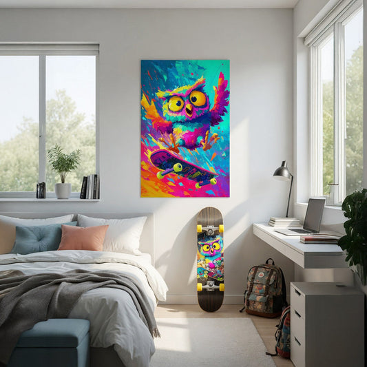 Skateboarding owl - Modern pop art wall decor